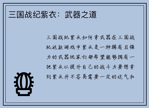 三国战纪紫衣：武器之道