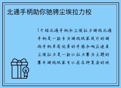 北通手柄助你驰骋尘埃拉力校