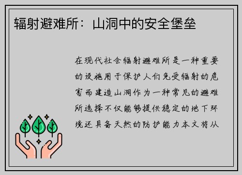 辐射避难所：山洞中的安全堡垒